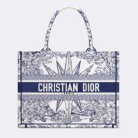 Dior Unisex CD Medium Book Tote White Blue Rêve D'Infini Embroidery