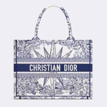 Dior Unisex CD Medium Book Tote White Blue Rêve D'Infini Embroidery