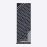 Dior Unisex CD Oblique Scarf Black Gray Wool Fringed Edging Wool (1)