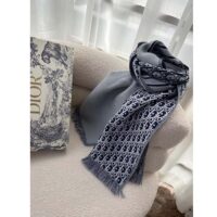 Dior Unisex CD Oblique Scarf Black Gray Wool Fringed Edging Wool (1)