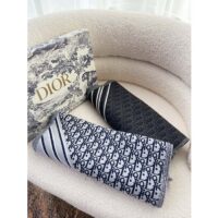 Dior Unisex CD Oblique Scarf Black Gray Wool Fringed Edging Wool (1)