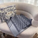 Dior Unisex CD Oblique Scarf Black Gray Wool Fringed Edging Wool - immagine 3
