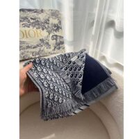 Dior Unisex CD Oblique Scarf Black Gray Wool Fringed Edging Wool (1)