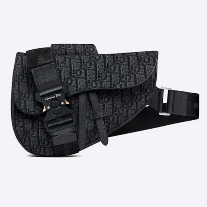 Dior Unisex CD Saddle Bag Black Dior Oblique Jacquard