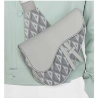 Dior Unisex CD Saddle Bag Dior Gray CD Diamond Canvas Smooth Calfskin (8)