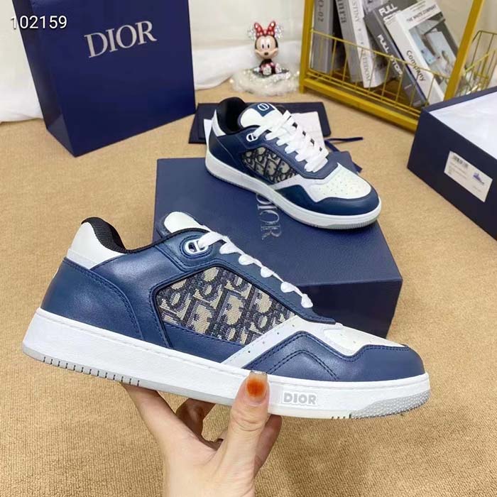 Dior Unisex Shoes CD B27 Low-Top Sneaker Blue Cream Gray Smooth Calfskin Oblique Jacquard (1)