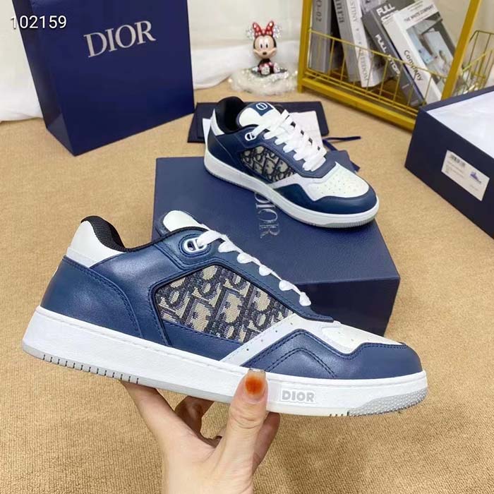 Dior Unisex Shoes CD B27 Low-Top Sneaker Blue Cream Gray Smooth Calfskin Oblique Jacquard