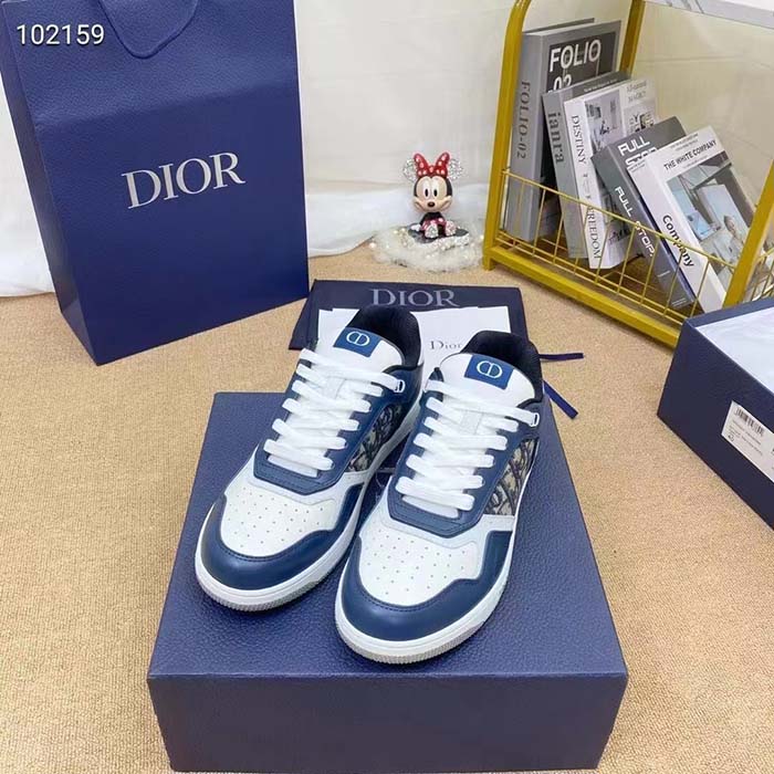 Dior Unisex Shoes CD B27 Low-Top Sneaker Blue Cream Gray Smooth Calfskin Oblique Jacquard (12)