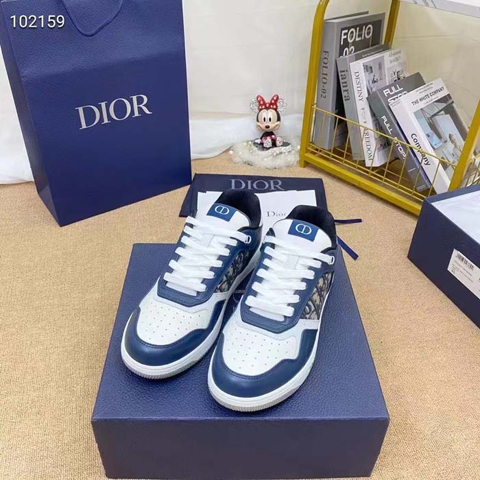Dior Unisex Shoes CD B27 Low-Top Sneaker Blue Cream Gray Smooth Calfskin Oblique Jacquard