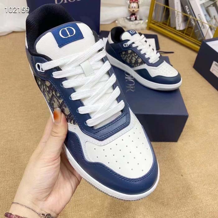 Dior Unisex Shoes CD B27 Low-Top Sneaker Blue Cream Gray Smooth Calfskin Oblique Jacquard