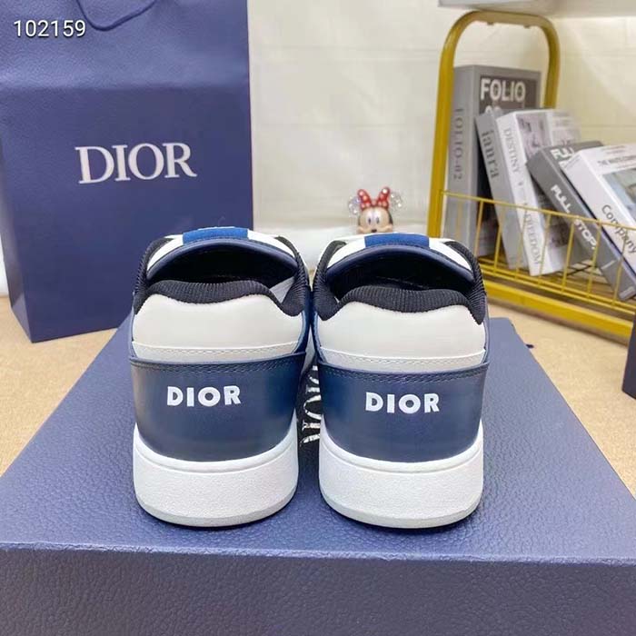 Dior Unisex Shoes CD B27 Low-Top Sneaker Blue Cream Gray Smooth Calfskin Oblique Jacquard