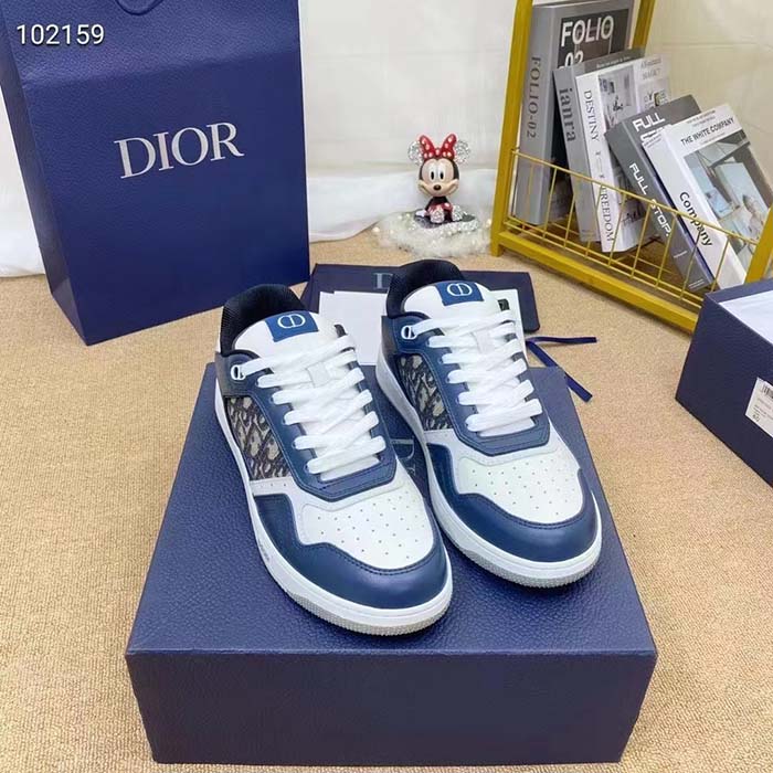 Dior Unisex Shoes CD B27 Low-Top Sneaker Blue Cream Gray Smooth Calfskin Oblique Jacquard