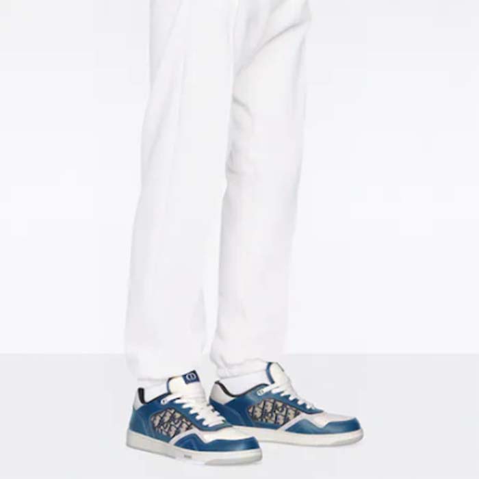 Dior Unisex Shoes CD B27 Low-Top Sneaker Blue Cream Gray Smooth Calfskin Oblique Jacquard (8)