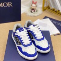 Dior Unisex Shoes CD B27 Low-Top Sneaker Blue Gray White Smooth Calfskin Oblique Jacquard (11)