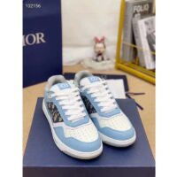 Dior Unisex Shoes CD B27 Low-Top Sneaker Light Blue White Gray Smooth Calfskin Oblique Jacquard (8)