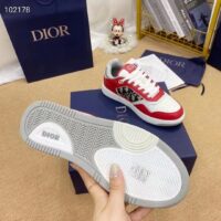 Dior Unisex Shoes CD B27 Low-Top Sneaker Red Gray White Smooth Calfskin Oblique Jacquard (8)