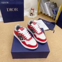 Dior Unisex Shoes CD B27 Low-Top Sneaker Red Gray White Smooth Calfskin Oblique Jacquard (8)