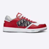 Dior Unisex Shoes CD B27 Low-Top Sneaker Red Gray White Smooth Calfskin Oblique Jacquard (8)