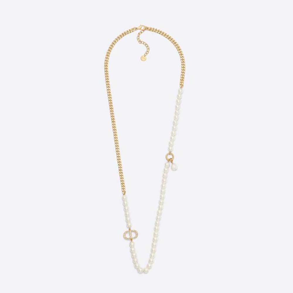 Dior Women 30 Montaigne Long Necklace Gold-Finish Metal and Silver-Tone Crystals