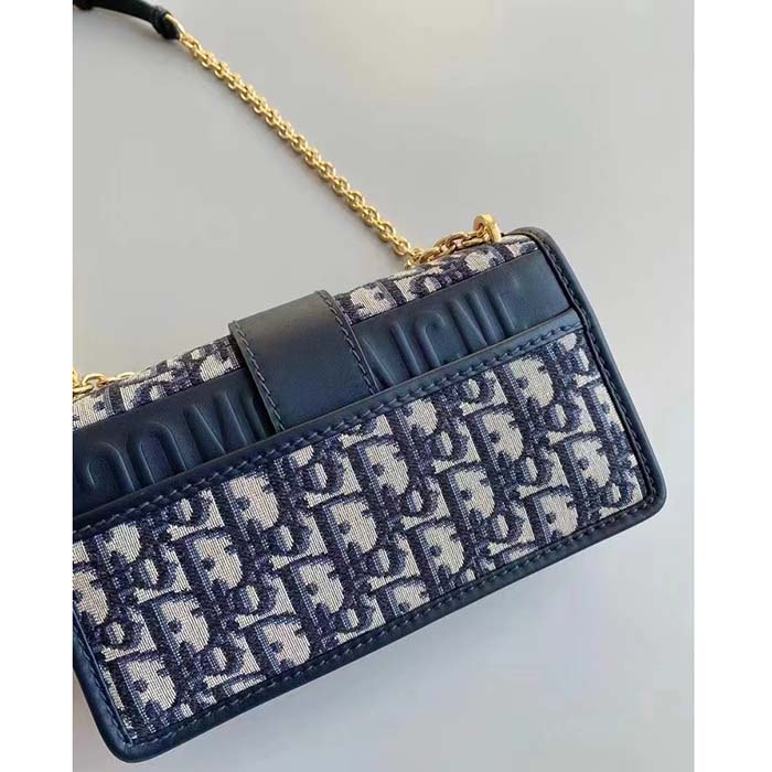 Dior 30 Montaigne East-West Bag With Chain Blue Dior Oblique