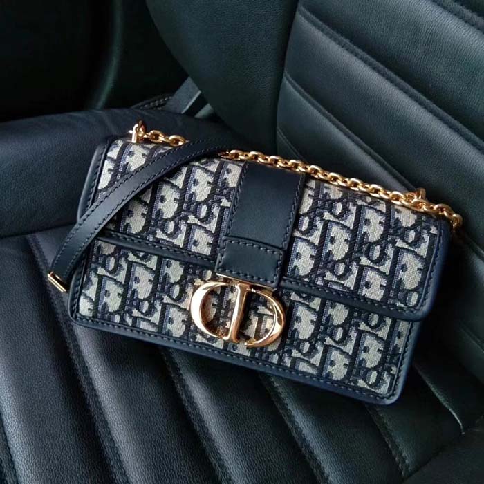 Dior - 30 Montaigne East-West Bag with Chain Blue Dior Oblique Jacquard - Women