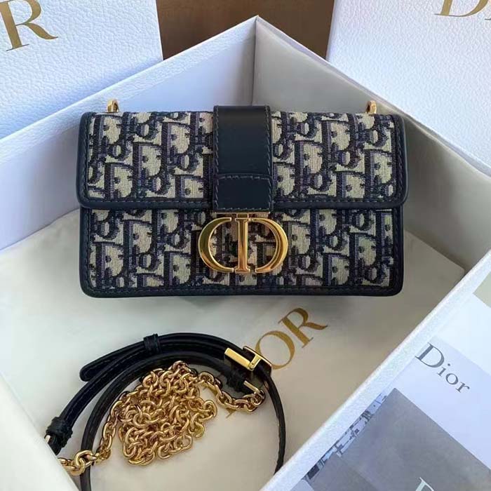 Dior - 30 Montaigne East-West Bag with Chain Blue Dior Oblique Jacquard - Women