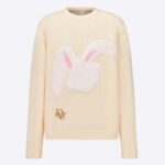 Dior Damen CD By Erl Pullover mit Kaninchen-Patch Beige Jersey aus Baumwollmischung mit Rundhalsausschnitt