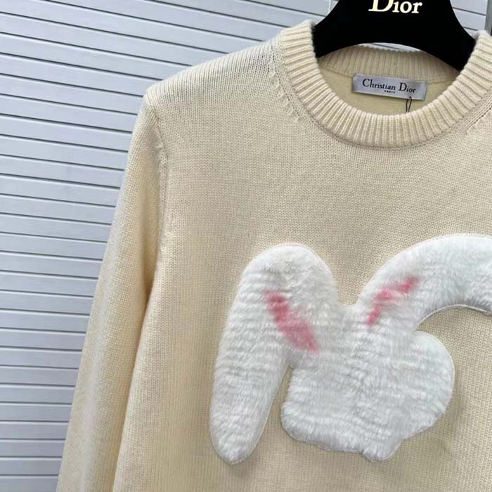 Dior Women CD By Erl Sweater Rabbit Patch Beige Cotton-Blend Jersey Round Neck (5)
