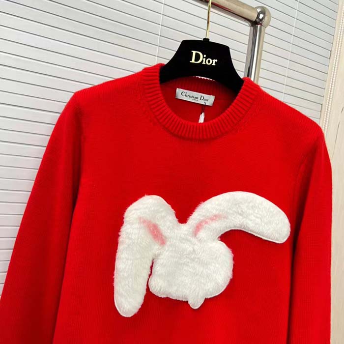 Dior Women CD By Erl Sweater Rabbit Patch Red Cotton-Blend Jersey Round Neck (4)