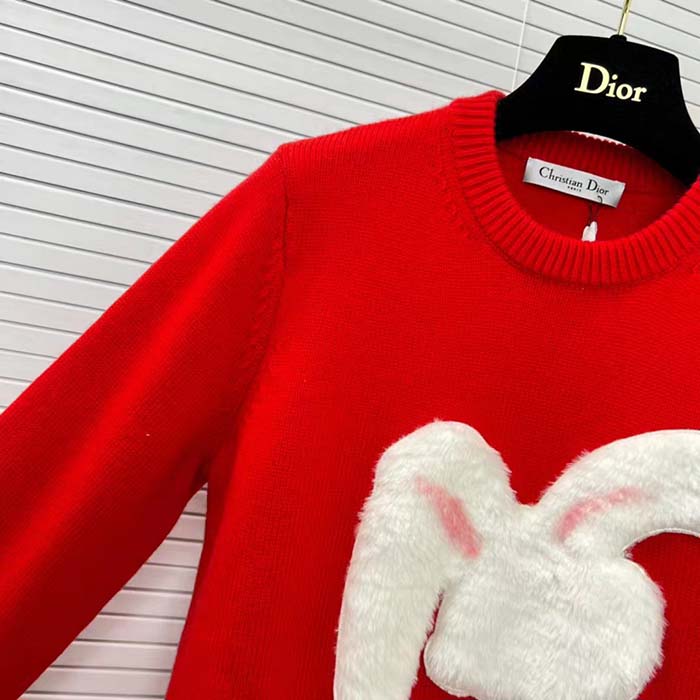 Dior Women CD By Erl Sweater Rabbit Patch Red Cotton-Blend Jersey Round Neck (5)
