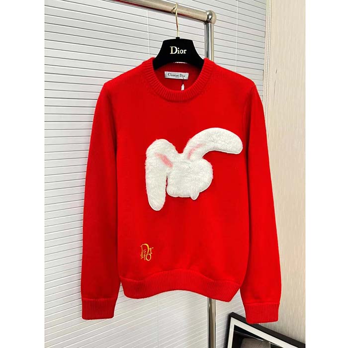 Dior Women CD By Erl Sweater Rabbit Patch Red Cotton-Blend Jersey Round Neck (6)