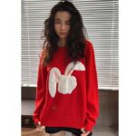 Dior Women CD By Erl Sweater Rabbit Patch Red Cotton-Blend Jersey Round Neck – Bild 13