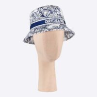 Dior Women CD D-Bobby Small Brim Bucket Hat White Blue Cotton Blend