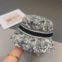 Dior Women CD D-Bobby Small Brim Bucket Hat White Blue Cotton Blend (1)