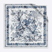 Dior Women CD Dior Jardin D'Hiver 90 Square Scarf Ivory Blue Silk Twill