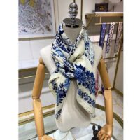 Dior Women CD Dior Jardin D’Hiver 90 Square Scarf Ivory Blue Silk Twill (1)