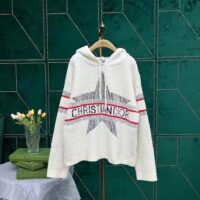 Dior Women CD DiorAlps Hooded Sweater Ecru Technical Wool Textured Knit Star (1)