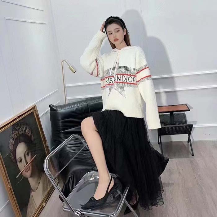 Dior Women CD DiorAlps Hooded Sweater Ecru Technical Wool Textured Knit Star (6)