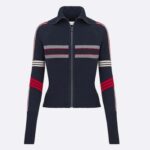 Dior CD DiorAlps Kurzer Cardigan mit hohem Kragen Dreifarbiger Woll-Kaschmir-Strick in Marineblau – Damen