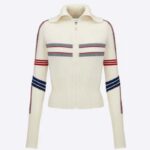 Dior Dam CD DiorAlps Kort Högkrage Kofta Vit Trefärgad Ull Kashmir Stickad