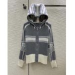 Dior Women CD DiorAlps Zipped Cardigan Hood Gray White Wool Cashmere Knit - Imagen 2