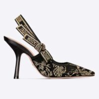 Dior Women CD J’Adior Slingback Pump Black Gold-Tone Velvet Embroidered Jardin D’Hiver (1)