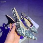 Dior Women CD J'Adior Slingback Pump Duck Blue Brocart Embroidered Cotton Metallic Thread - Image 7
