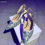 Dior Women CD J'Adior Slingback Pump Duck Blue Brocart Embroidered Cotton Metallic Thread - Image 6