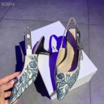 Dior Women CD J'Adior Slingback Pump Duck Blue Brocart Embroidered Cotton Metallic Thread - Image 9