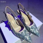 Dior Women CD J'Adior Slingback Pump Duck Blue Brocart Embroidered Cotton Metallic Thread - Image 4