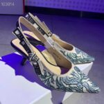 Dior Women CD J'Adior Slingback Pump Duck Blue Brocart Embroidered Cotton Metallic Thread - Image 2
