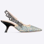 Dior Women CD J'Adior Slingback Pump Duck Blue Brocart Embroidered Cotton Metallic Thread