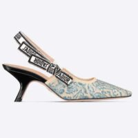 Dior Women CD J’Adior Slingback Pump Duck Blue Brocart Embroidered Cotton Metallic Thread (8)