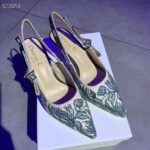 Dior Women CD J'Adior Slingback Pump Duck Blue Brocart Embroidered Cotton Metallic Thread - Image 5
